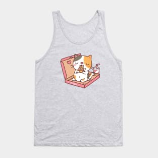 Cute Calico Cat Eating Pizza In Pizza Box Funny Tank Top